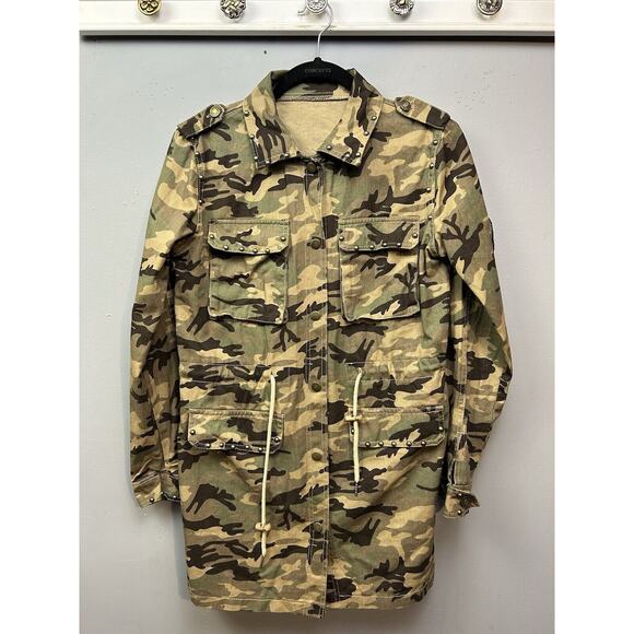 Hengsheng Jeans Camo Jacket Womens Medium‎ Harold Long School of Karate Studded - Picture 1 of 10